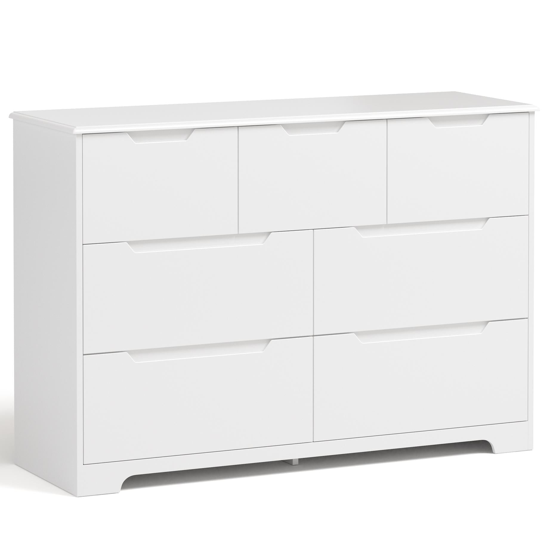 6 drawer white dresser lofka modern wood double chest Lofka White Dresser for Bedroom with 6 Drawers 47inch Wide Chests of Drawers with Metal Handles Wood TV Stand for Hallway Entryway Tabletop-Retro
