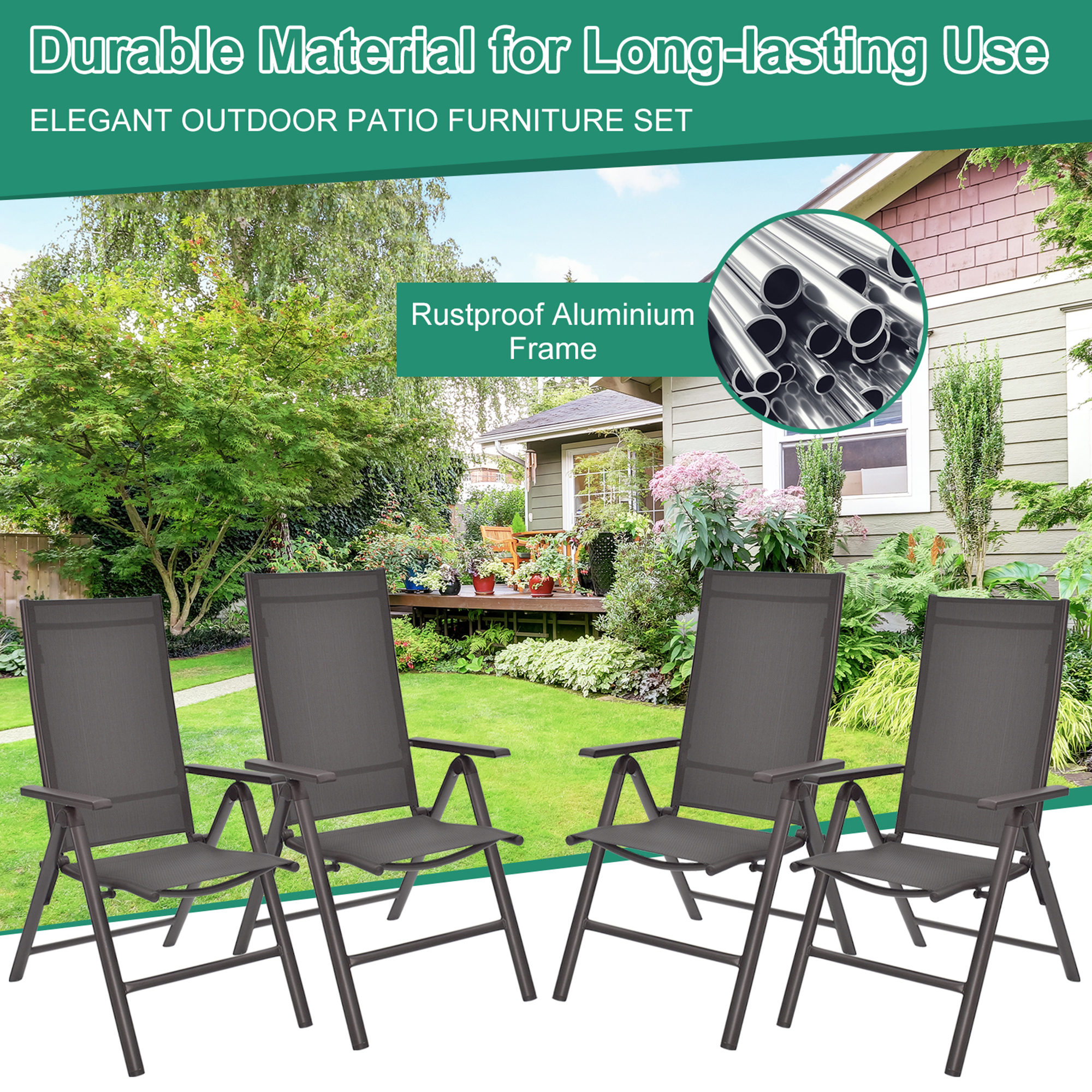 Gymax Outdoor Dining Chair - Aluminum - Set of 2 - Folding - Black
