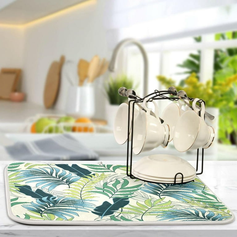 Dreamtimes 18x24 Inch Blue Green Leaves Dish Drying Mat Microfiber Absorbent Drying Mats for Kitchen Counter Large Reversible Dishes Draining Pad Walmart