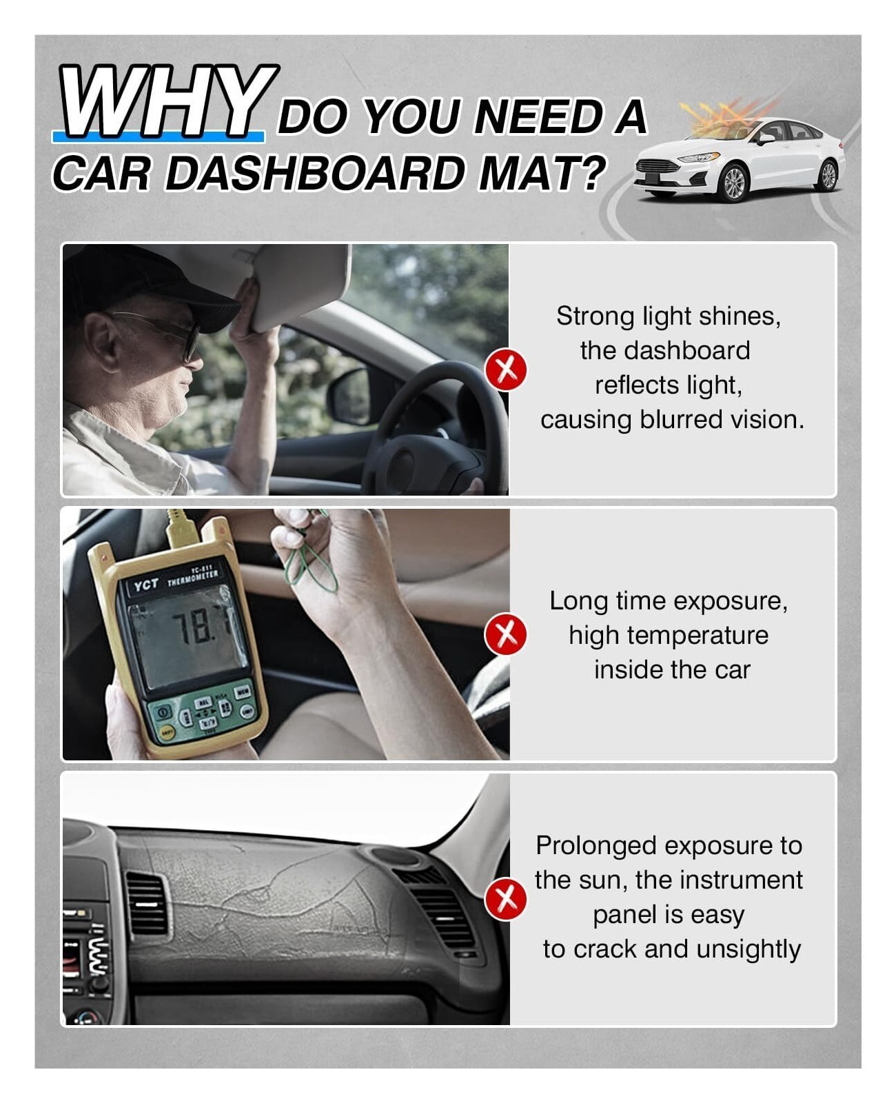 Dash Cover Fits for Fusion 2013-2020 Dashboard Cover Mat for Fusion Accessories Non-Slip Pad Carpet Anti-Glarev
