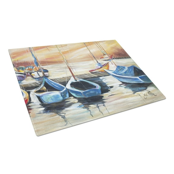 Caroline's Treasures Beach View with Sailboats Glass Cutting Board Large