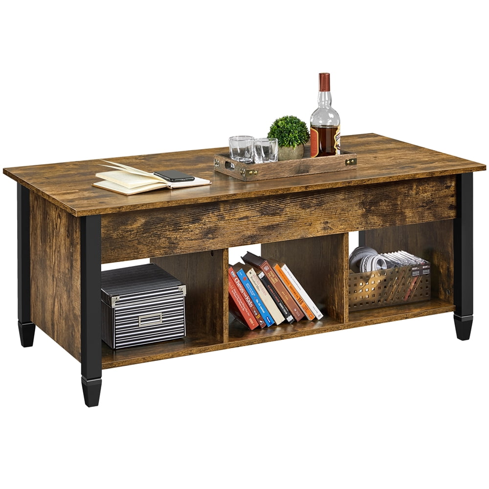Alden Design 47.5" Lift Top Coffee Table with 3 Storage Compartments, Rustic Brown