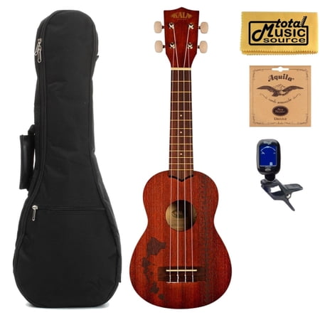 Kala KA-15S-H2 Mahogany Soprano Ukulele Bundle with Gig Bag, Tuner, Strings, Cloth