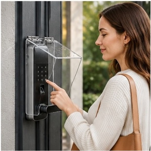 IFANLANDOR White Weatherproof Door Lock Cover, Transparent Protector for Outdoor Electronic , Home Entry