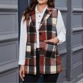 thumbnail image 6 of cocolona Womens Collared Plaid Mid-Length Sleeveless Jackets Button Down Vintage Winter Fall Coat With Belt, 6 of 7