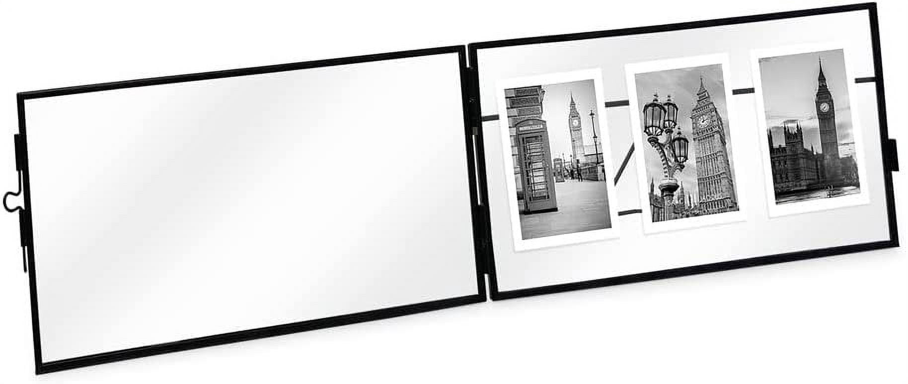 Isaac Jacobs 3-Photo Vintage Style Glass and Metal Floating Picture Frame Horizontal w/ Locket Closure; Fits 3 2x3 photos for Art & More