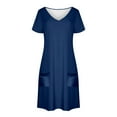 thumbnail image 3 of Vestido Corto de Verano de Moda de Color Sólido Vestido Casual de Cuello en V de Manga Corta, Desgaste Ligero de Poliéster para las Mujeres, Lavado de Manos, 3 of 7