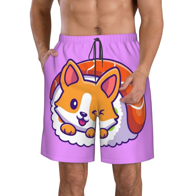 Fotbe Corgi In Sushi Roll Trajes de Baño Estampados para Hombre, Shorts de Verano de Secado Rápido, Ropa de Playa, Bañadores-Small