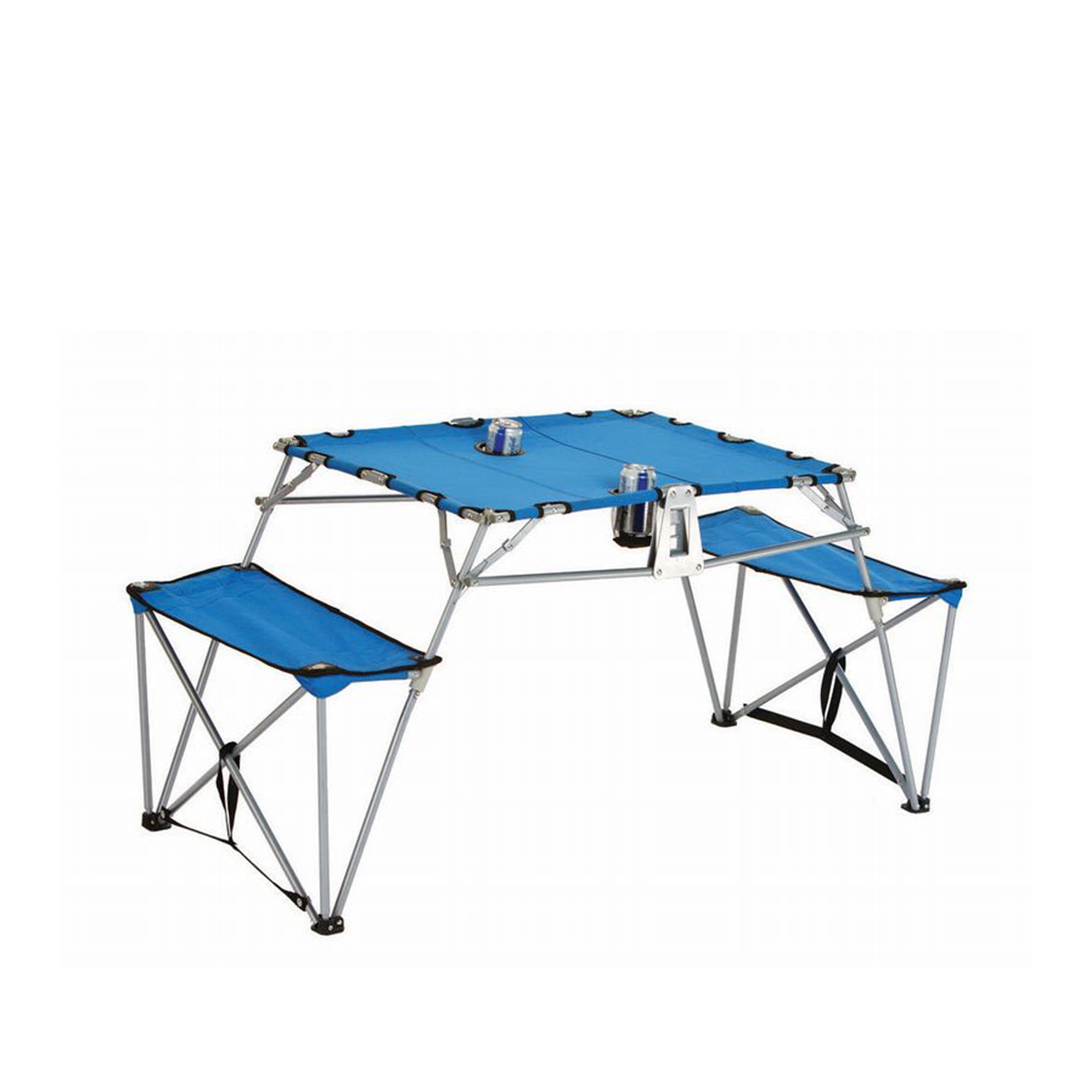 Portable Fold-up Table and Bench with Cupholders Backpack Set-Blue 
