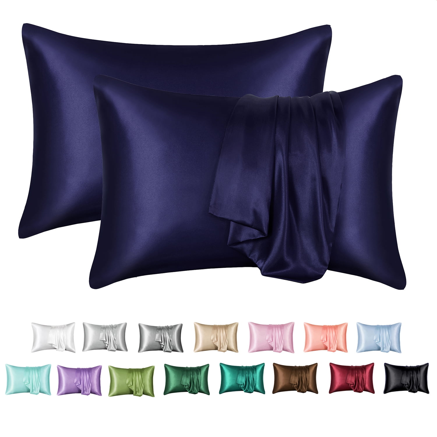 MR&HM Satin Pillow Case, 2 Pack Satin King Silk Pillowcase for Hair and Skin, 20x36, Navy Blue