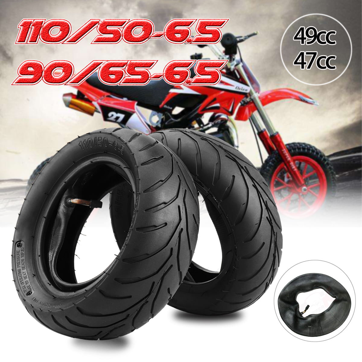 Product Upgraded Hyssk 110/50-6.5 Tubeless Tire and Inner Tube for 49cc Pocket Rocket Bike Rear Back Tire 