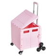 thumbnail image 3 of KFFKFF Collapsible Utility Cart, 65L Portable Folding Crate with Stair Navigating & 360° Rotating Wheels, Handheld Cart with Extendable Handle for Office Shopping Relocation Educator, Pink, 3 of 9