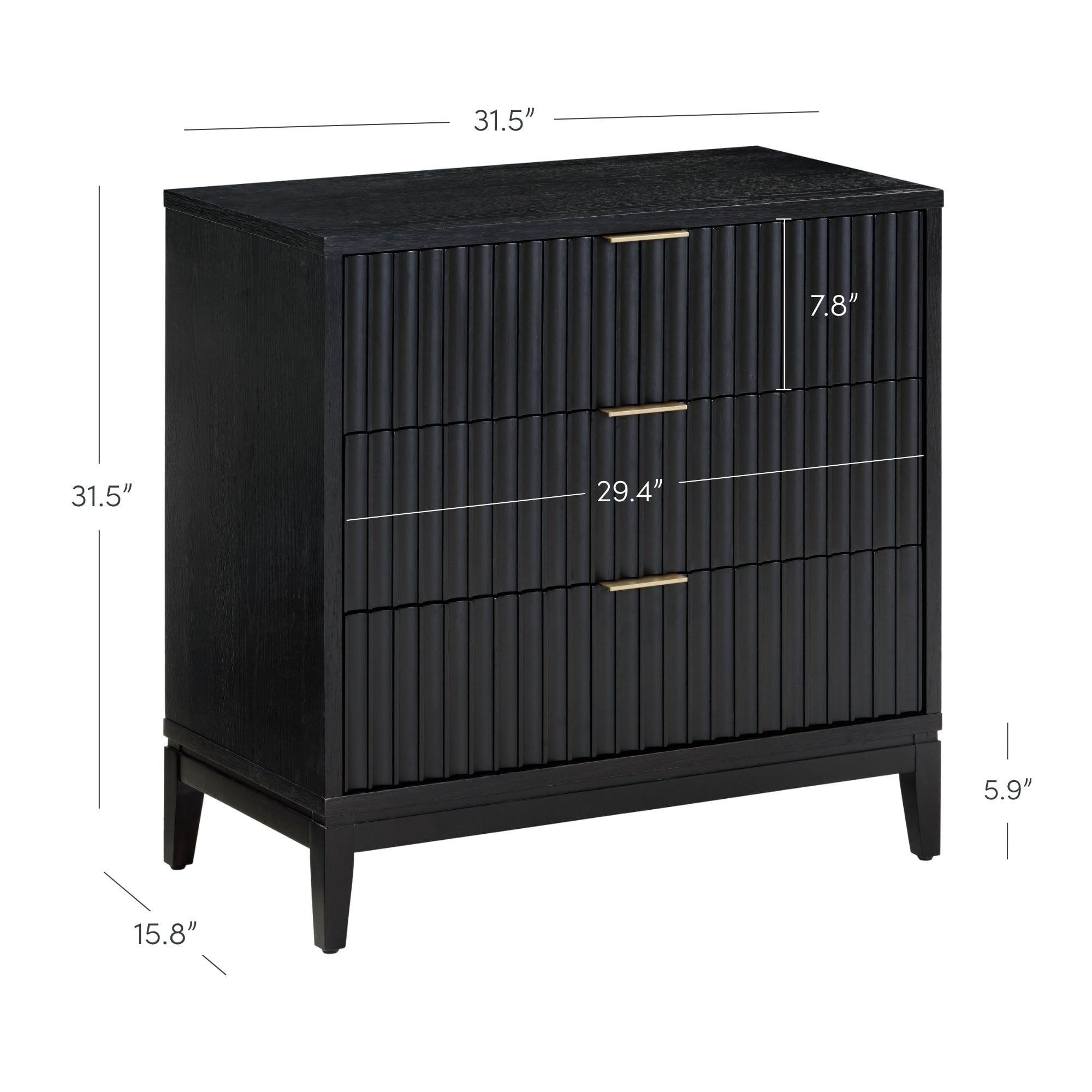 Nathan James Jasper 3 Drawer Dresser, Bohemian Fluted Dresser, Solid Wood Dresser for Nursery, Small Dresser for Bedroom, Black Oak