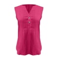 thumbnail image 2 of Tiqkatyck Tank Tops for Women Trendy Women's 2025 Spring and Summer New Solid Color V Neck Button Sleeveless Chiffon Vest Women's Vest Sleeveless Tunic Tops Summer Tops for Women Hot Pink L, 2 of 9