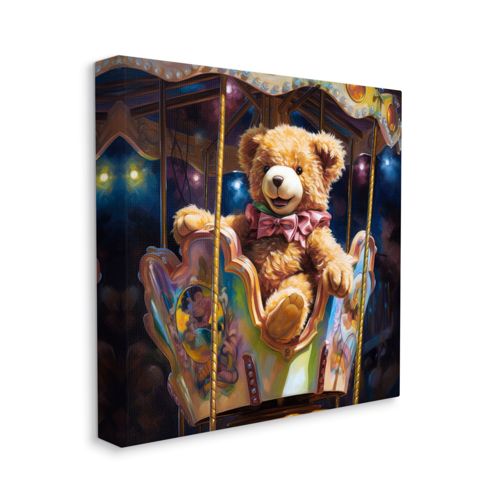 Stupell Industries Teddy Bear on Carousel Animals & Insects Painting Gallery Wrapped Canvas Art Print Wall Art, 30 x 30