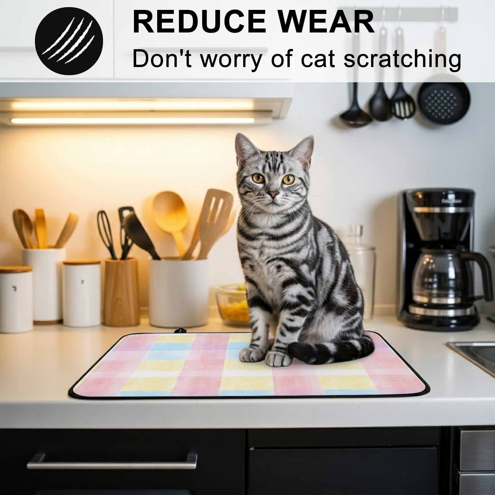 Colorful Plaid Stove Top Cover for Electric Stove, Heat-proof & Non Slip Glass Top Stove Cover Protector, Modern Pink Blue Yellow Stripes Checked Kitchen Flat Cooktop Rubber Mat 24x21 Inches