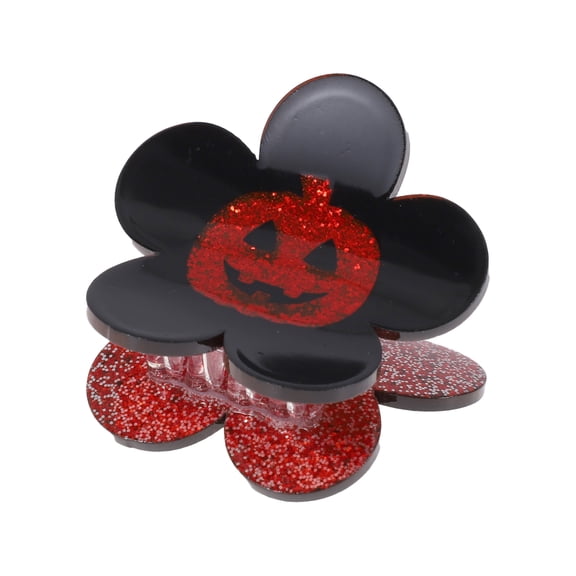 Unique Bargains 1 Pc Claw Clip Halloween Flower-Shaped Pumpkin Hair Clip for Women Black Red