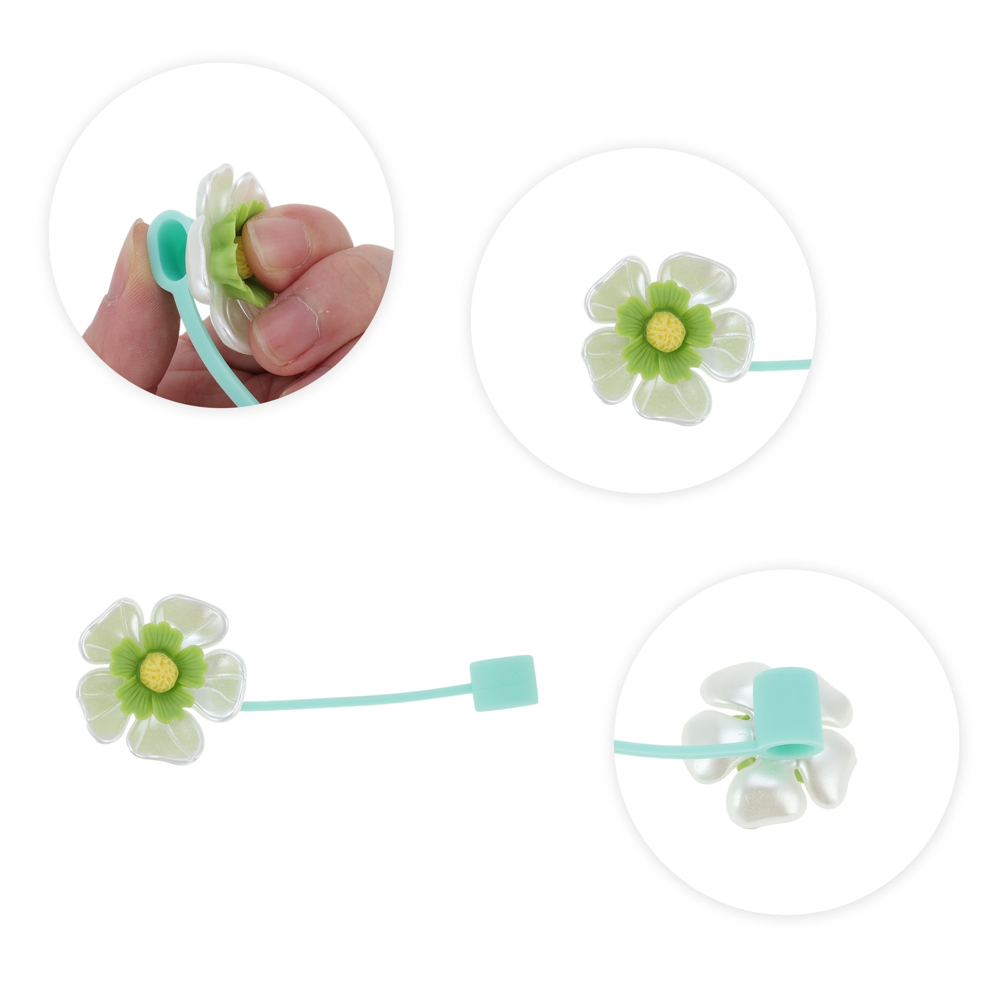 Unique Bargains 4Pcs Flower Straw Cover Cap Silicone Straw Covers for Drinkware Green