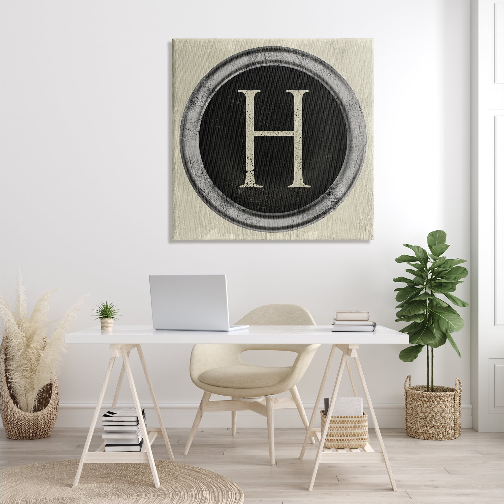 Stupell Industries Letter H Initial Typewriter Key Vintage Shape Typography Painting Gallery Wrapped Canvas Print Wall Art, 36 x 36