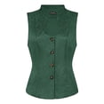 thumbnail image 2 of Chaleco Jacquard Steampunk Inspire Chic para Mujer con Cuello en U, de Un Solo Botón, Floral, Gótico, Talla L, Verde, 2 of 6