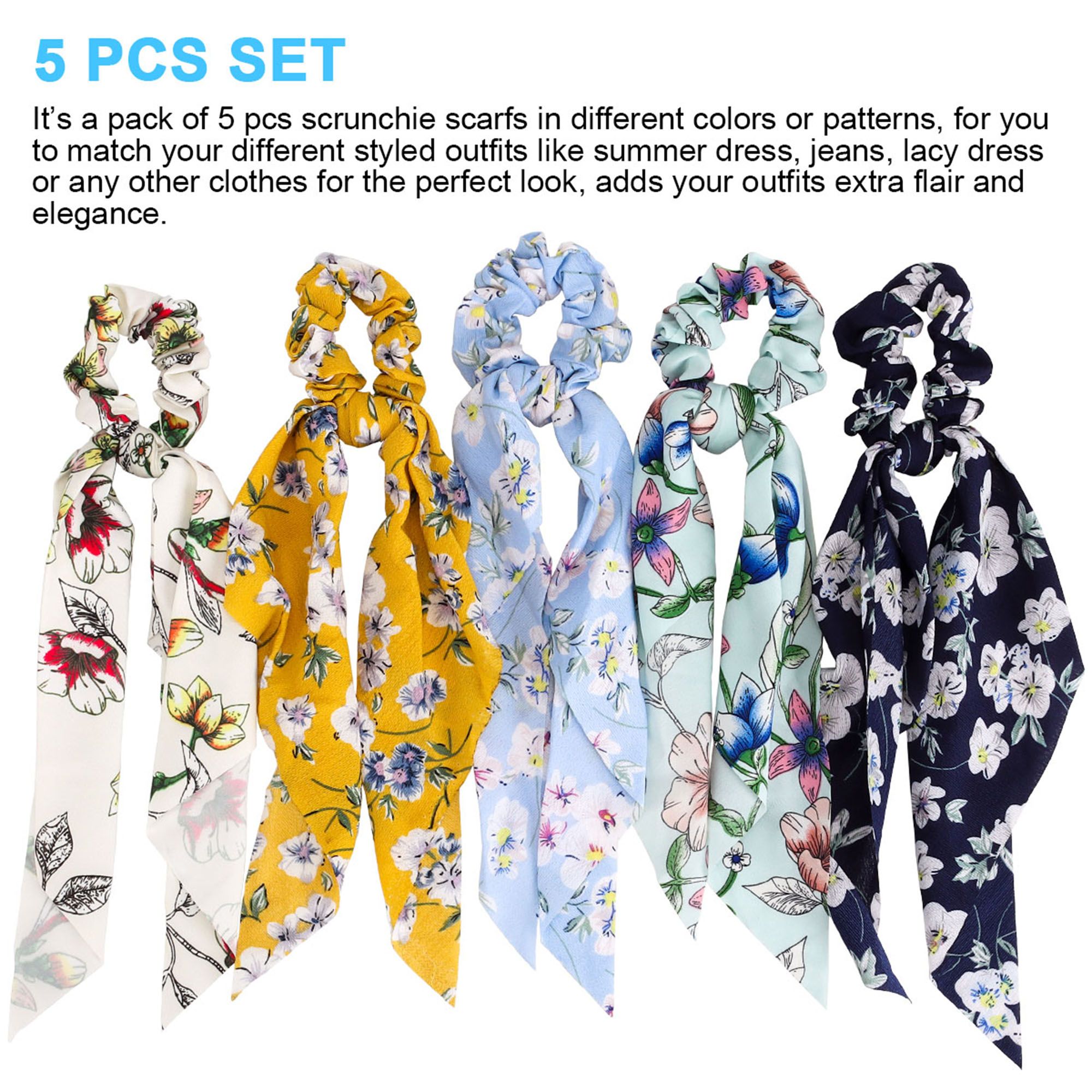 5 Pack Premium Satin Scrunchies – Soft Hair Ties For Women & Girls