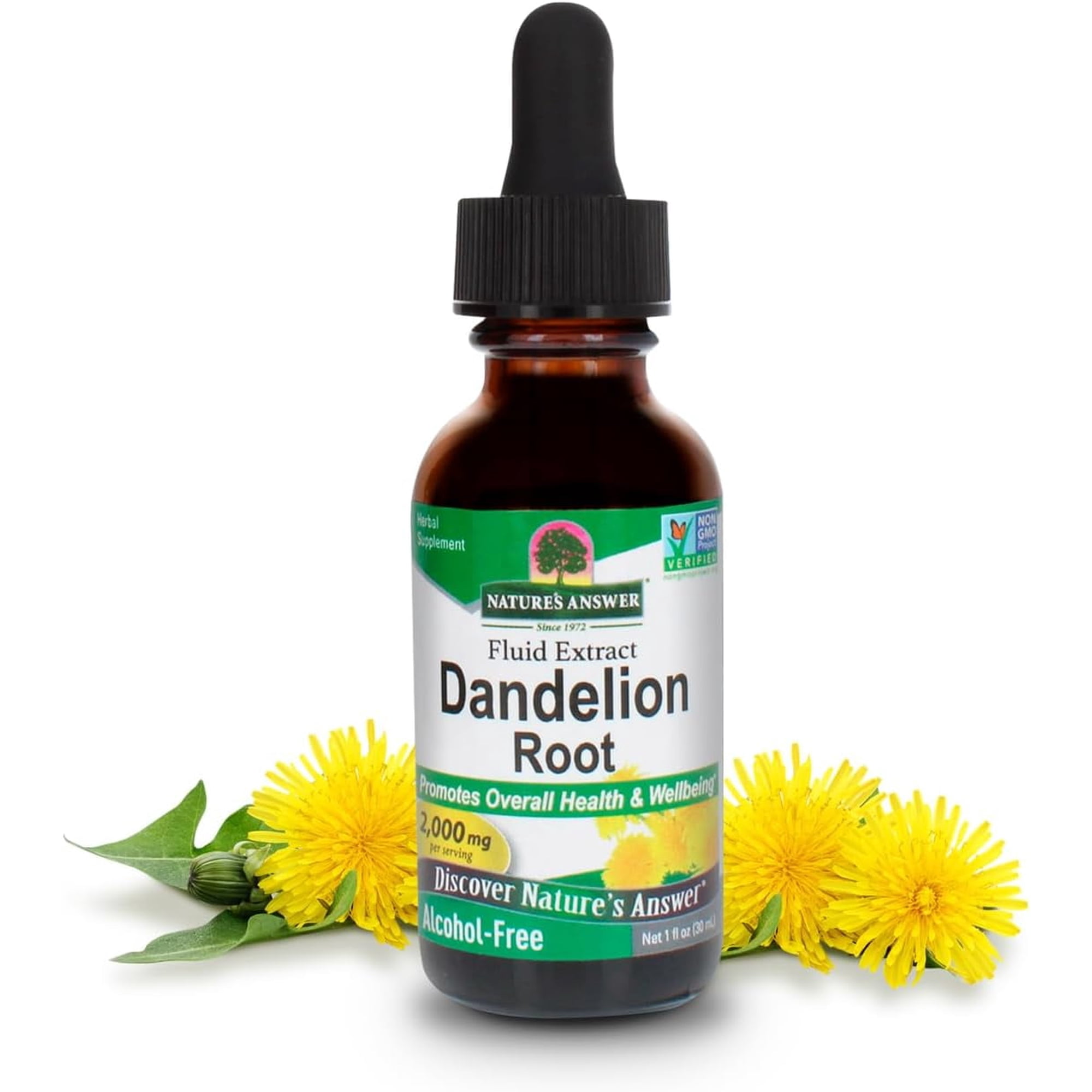 Nature’s Answer Dandelion Root Liquid Herbal Extract, Alcohol-Free, 2,000 mg, Gluten Free, Vegan, Non-GMO, 1 fl oz