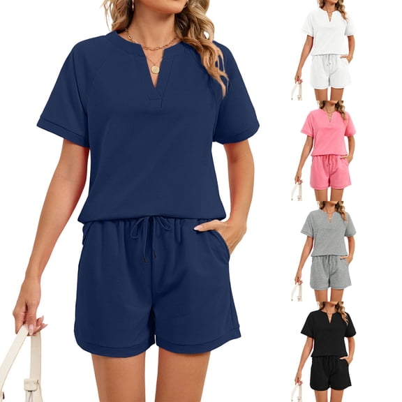 Miluxas Womens 2 Piece Sets Summer Lounge Sets Sweatsuit Shorts Set Casual Matching Sets White XL(XL)