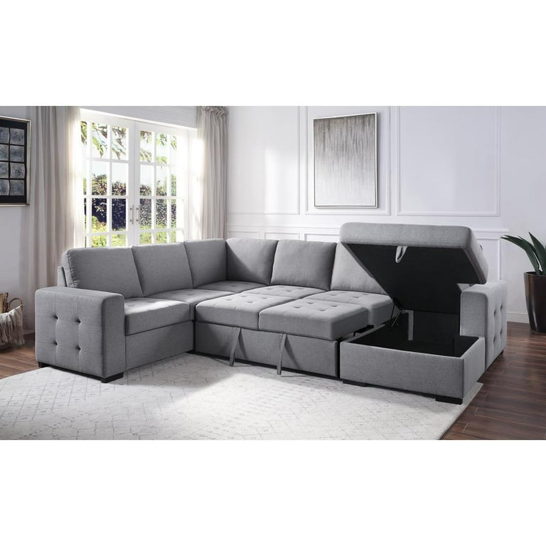 ACME Nardo Fabric Storage Sleeper Sectional Sofa in Gray