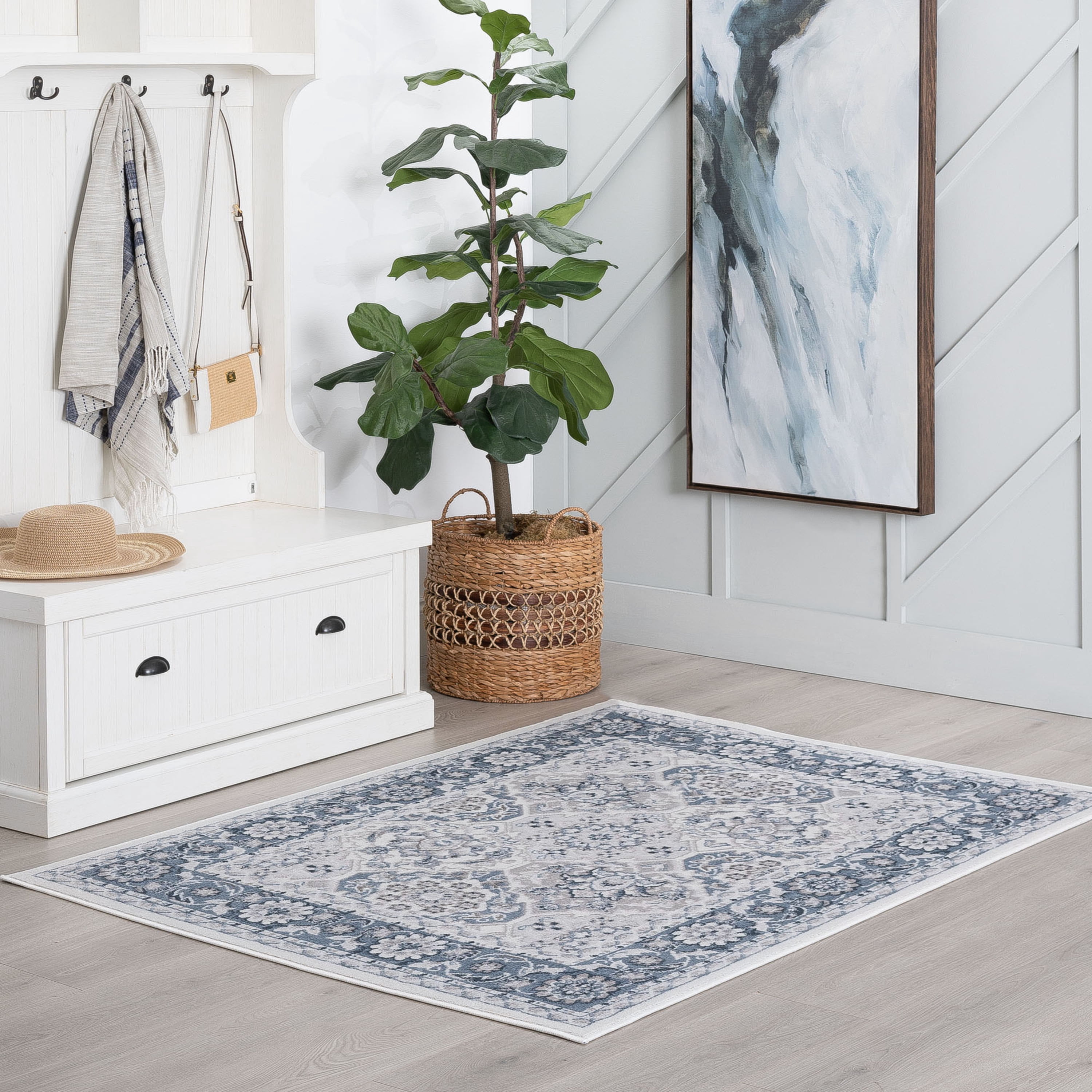 2x8 Modern Blue Runner Rugs for Hallway | Indoor Entry, Entryway, Walkway or Kitchen Rug 2'3'' x 7'3''