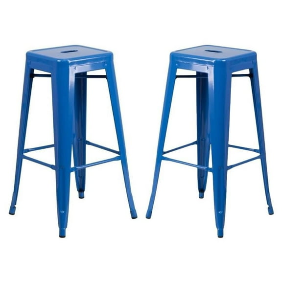 Home Square 30" Backless Metal Bar Stool in Blue Finish - Set of 2