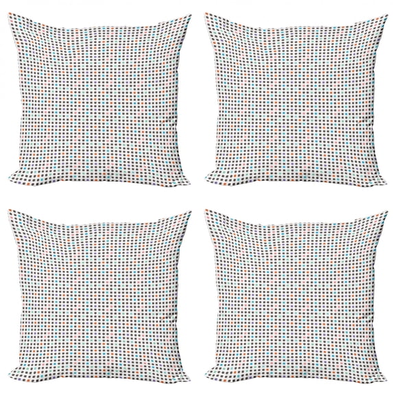 Abstract Throw Pillow Cushion Case Pack of 4, Contemporary and Colorful Pattern of Scribbled Round Blots on Plain Backdrop, Modern Accent Double-Sided Print, 4 Sizes, White Multicolor, by Ambesonne