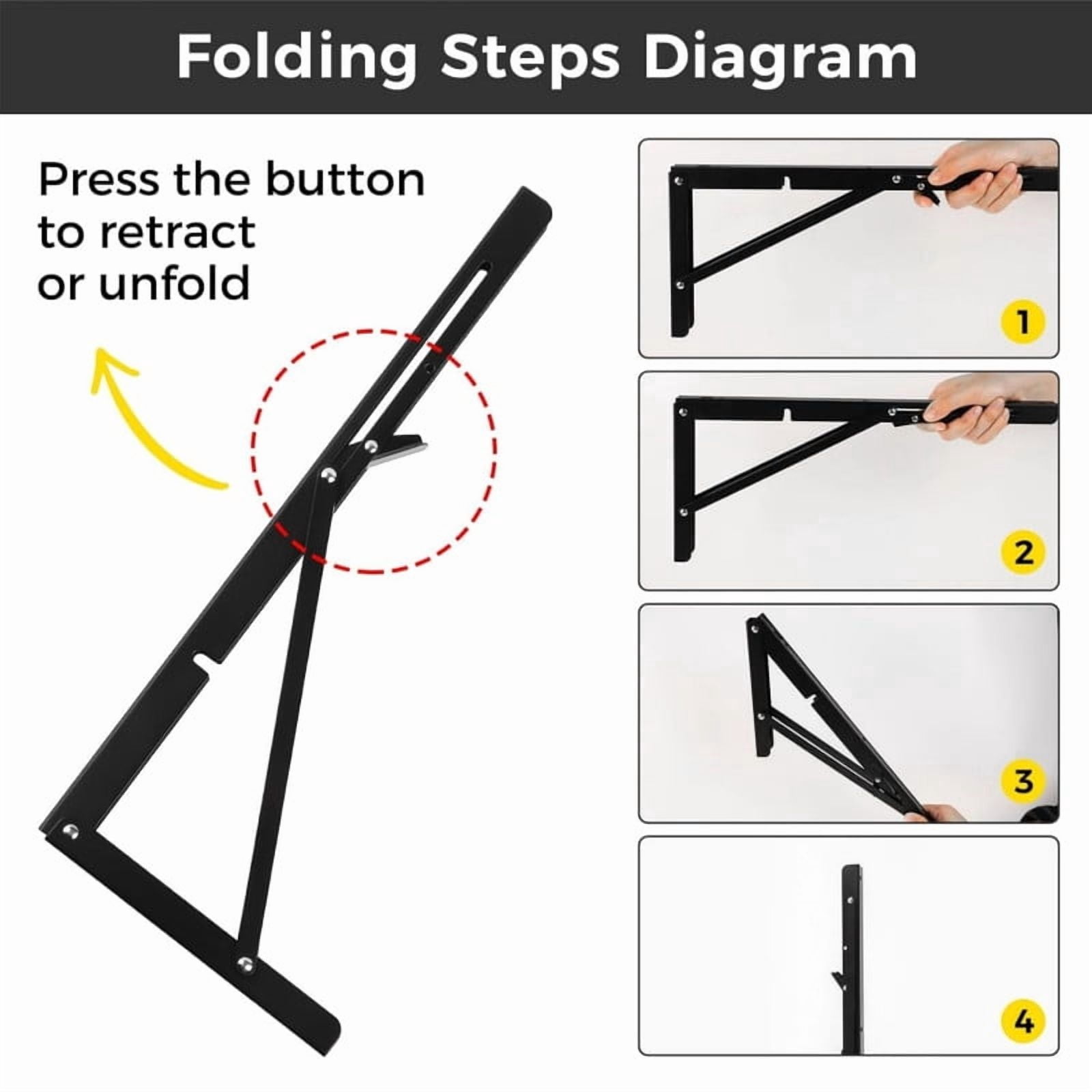 2 Pcs 16" Heavy Duty Metal Collapsible Shelf Bracket Wall Mounted Folding Brackets for Fold Down Table Shelves Space Saving（Max Load: 132 lb）