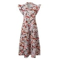thumbnail image 5 of Youmylove Dresses for Women Elegant Summer Floral Midi Dress Cap Sleeve V Neck Ruffle Long Flowy Boho Casual Beach Sundress Vacation Sundresses, 5 of 8