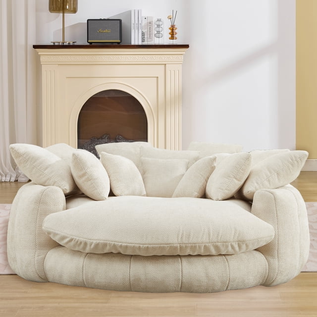 Pouf géant Noble House, méridienne moelleuse et lit convertible, beige