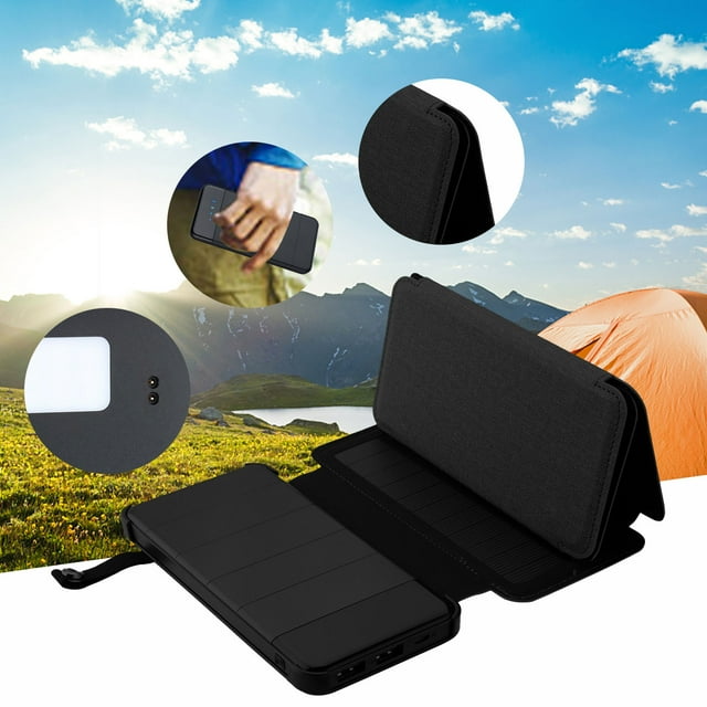 COFEST 10000 mAh Solar Power Bank with Dual USB & Type-C Output, Compact and Portable for Outdoor Use Black