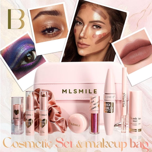 Mlsmile Cross-Border - Set completo de maquillaje para rostro, labios, rímel, lápiz labial y sombras de ojos