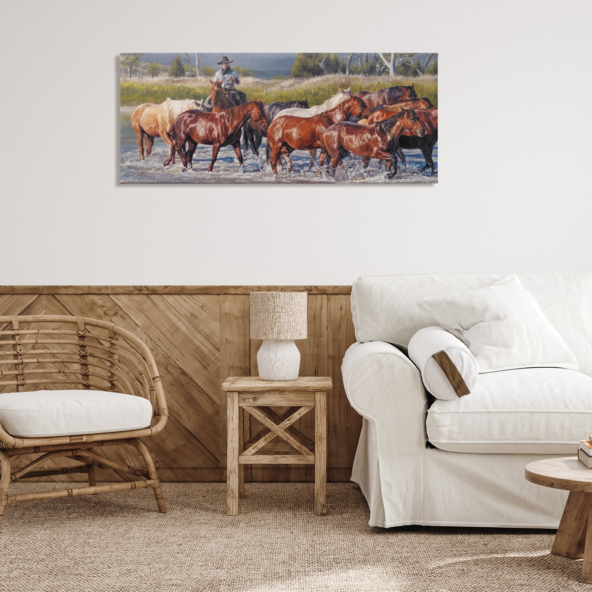 Stupell Industries Crossing The Remuda Animals & Insects Painting Gallery Wrapped Canvas Art Print Wall Art, 48 x 20