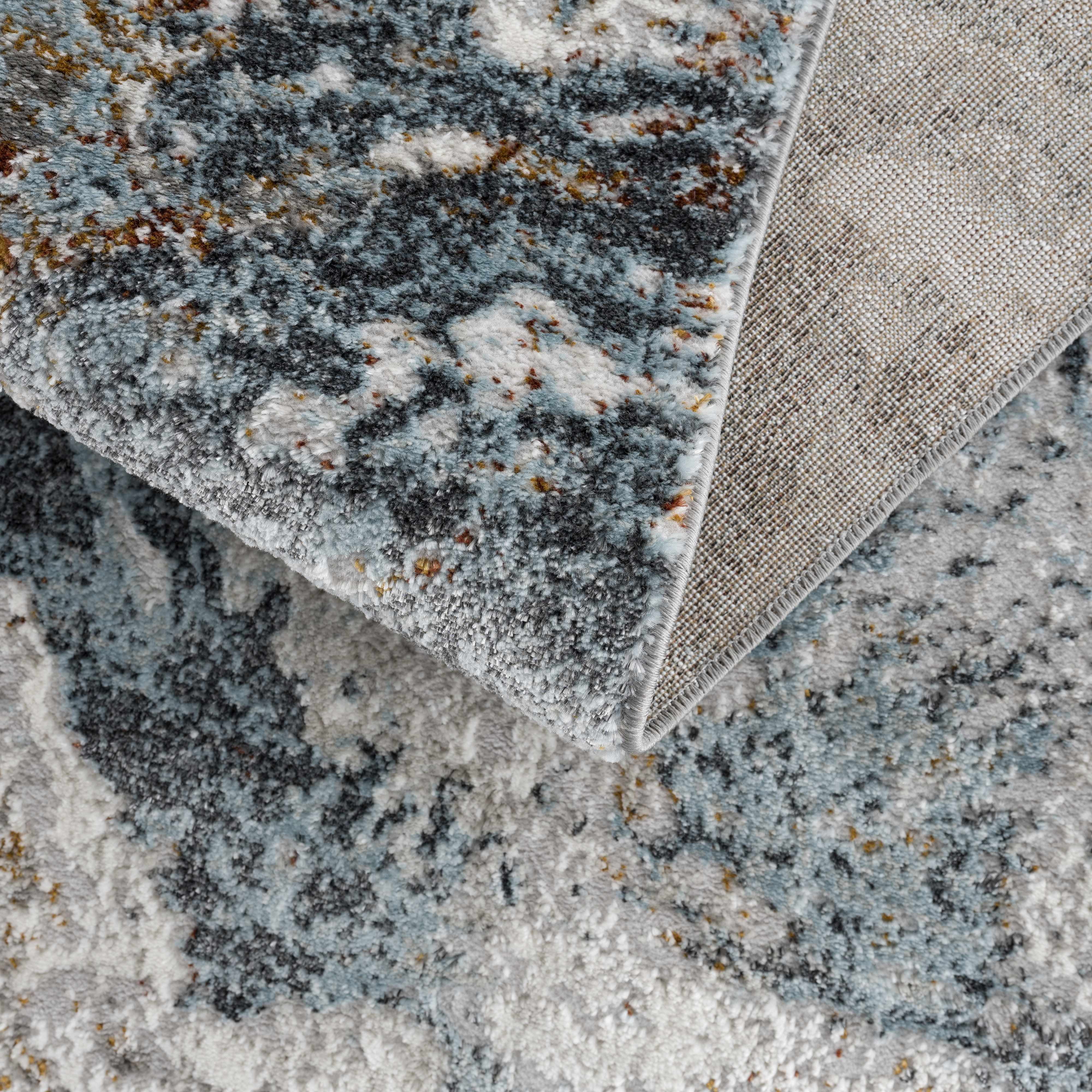 Hauteloom Liverpool Modern Abstract Bedroom Living Room Area Rug - Boho Carpet - Contemporary Bohemian Farmhouse - Blue, Light Grey, Dark Grey - 6'7" x 9'