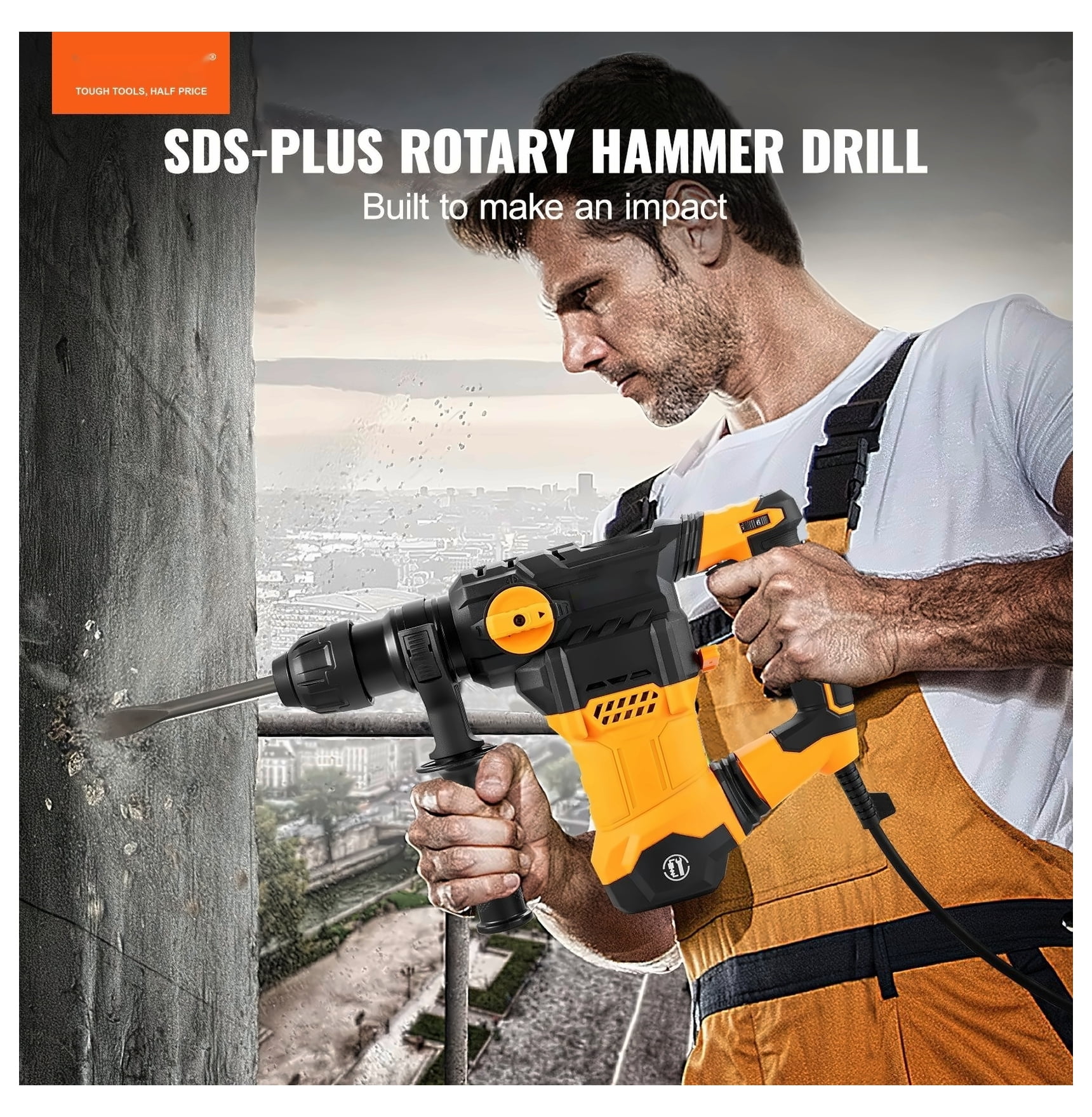 TriGol Rotary Hammer Drill - 1-1/4 Inch SDS-Plus, 4 Mode Corded Drill for Concrete, Chipping, Demolition, with Complete Accessories