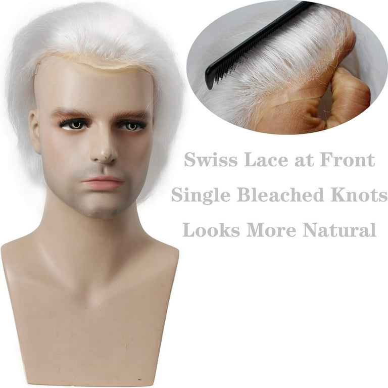 Toupee for Men 100 European Human Hair Swiss Lace Front Hair Pieces Thin Skin PU V looped Men s Hair Replacement System White Color