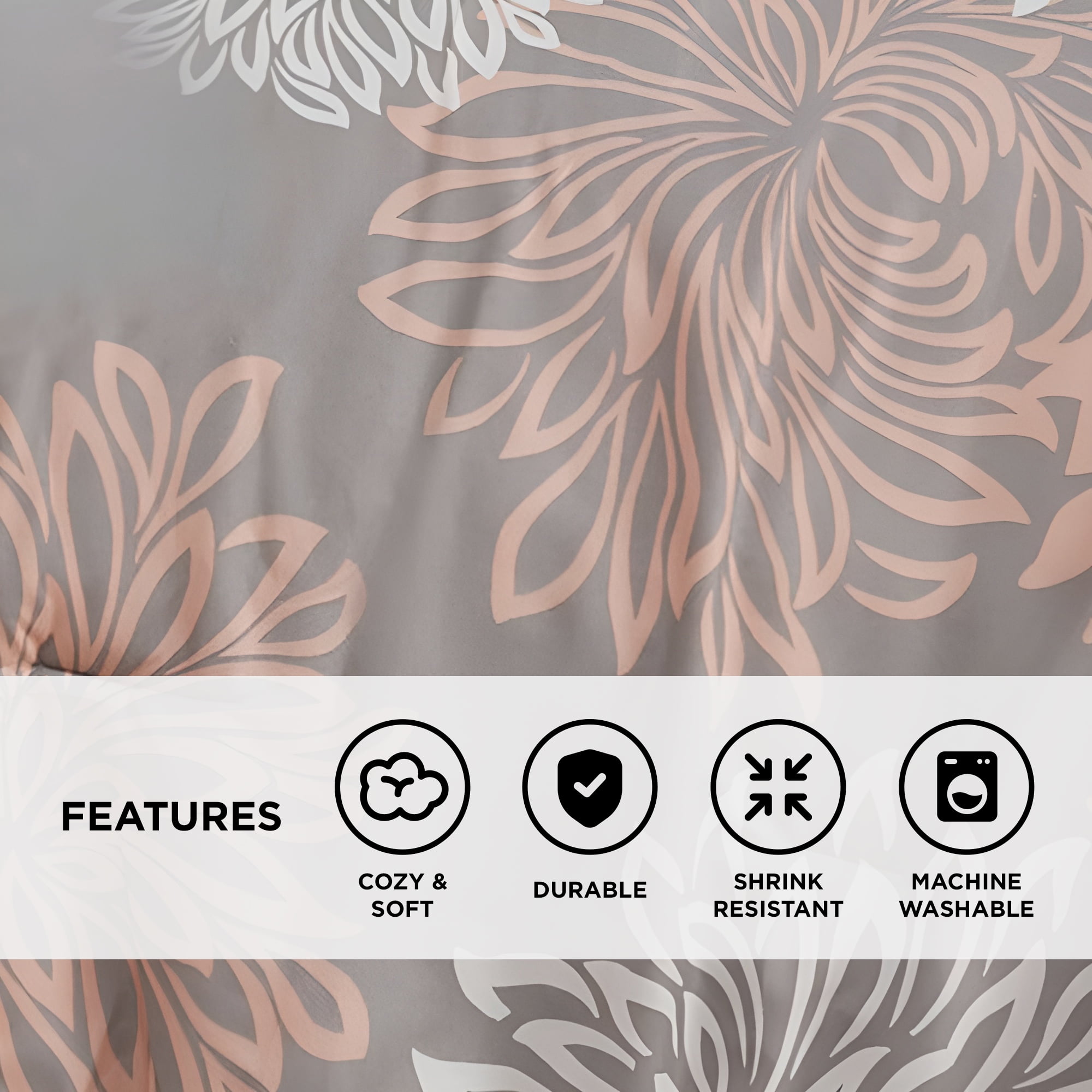 Regency Heights Queen Size Comforter Set, 5-Piece Floral Bedding Set for All Season, Blush Comforter Set Queen with Bed Skirt