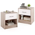 thumbnail image 1 of Gymax 2 PCS Nightstand w/ Drawer Side Table w/ Slide-out Drawer Open Storage Shelf Natural & White, 1 of 10