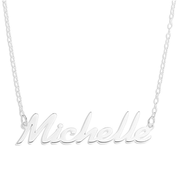 Sterling Silver 'Michelle' Name Pendant on 16-inch Trace Chain - White