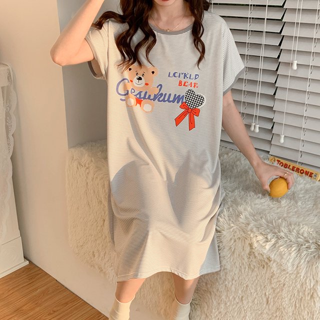 Pijamas de verano para mujer, de manga corta, finos, con dibujos animados, pequeños, frescos, bonitos, sueltos, ropa de dormir para el hogar