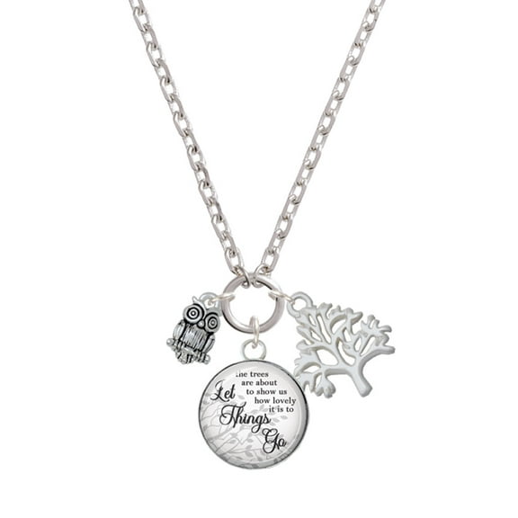 Delight Jewelry Silvertone Mini Owl Let Things Go Fall Zoey Charm Necklace, 28"
