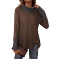 thumbnail image 4 of hirigin Women's Spring Autumn Casual Tops Long Sleeve Half High Neck Button Contrast Color T-shirt, 4 of 5