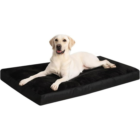 Dog Crate Bed Waterproof Deluxe Plush Dog Beds with Removable Washable Cover Anti-Slip Bottom Pet Sleeping Mattress for Large, Medium, Jumbo, Small Dogs, 35 x 22 inch, Black