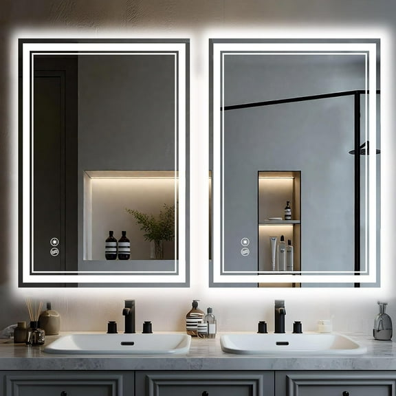 2 Pack 24x36 Inch LED Bathroom Mirror with Lights Anti-Fog Stepless Dimmable 3 Color LED Mirror for Bathroom Brightness Memory Function Bathroom Vanity Mirror Touch Sensor Explosion-Proof