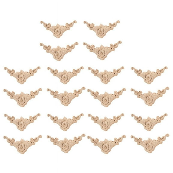 20Pcs 8 x 8cm Wood Carved Corner Onlay Applique Door Cabinet Unpainted European Style