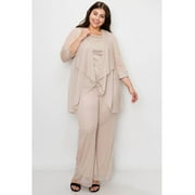 R & M Richards Women's 3 Piece Lace Top Set Brown Size 14